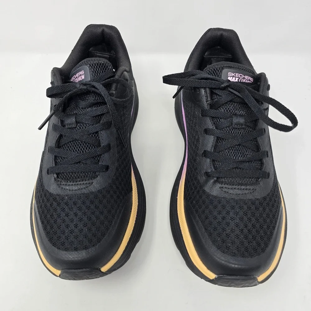 Skechers Max Cushioning Endeavour Women 7 Black Pink Orange Running Shoes 129470